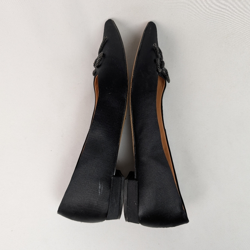 J. Crew Black Satin Pointed Toe Bow Flats - Picture 7 of 13